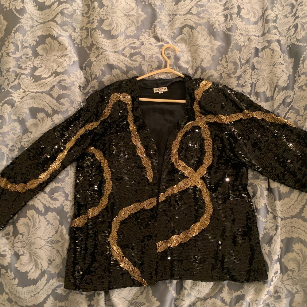 Marigana size 16 black and gold sequinned vintage jacket